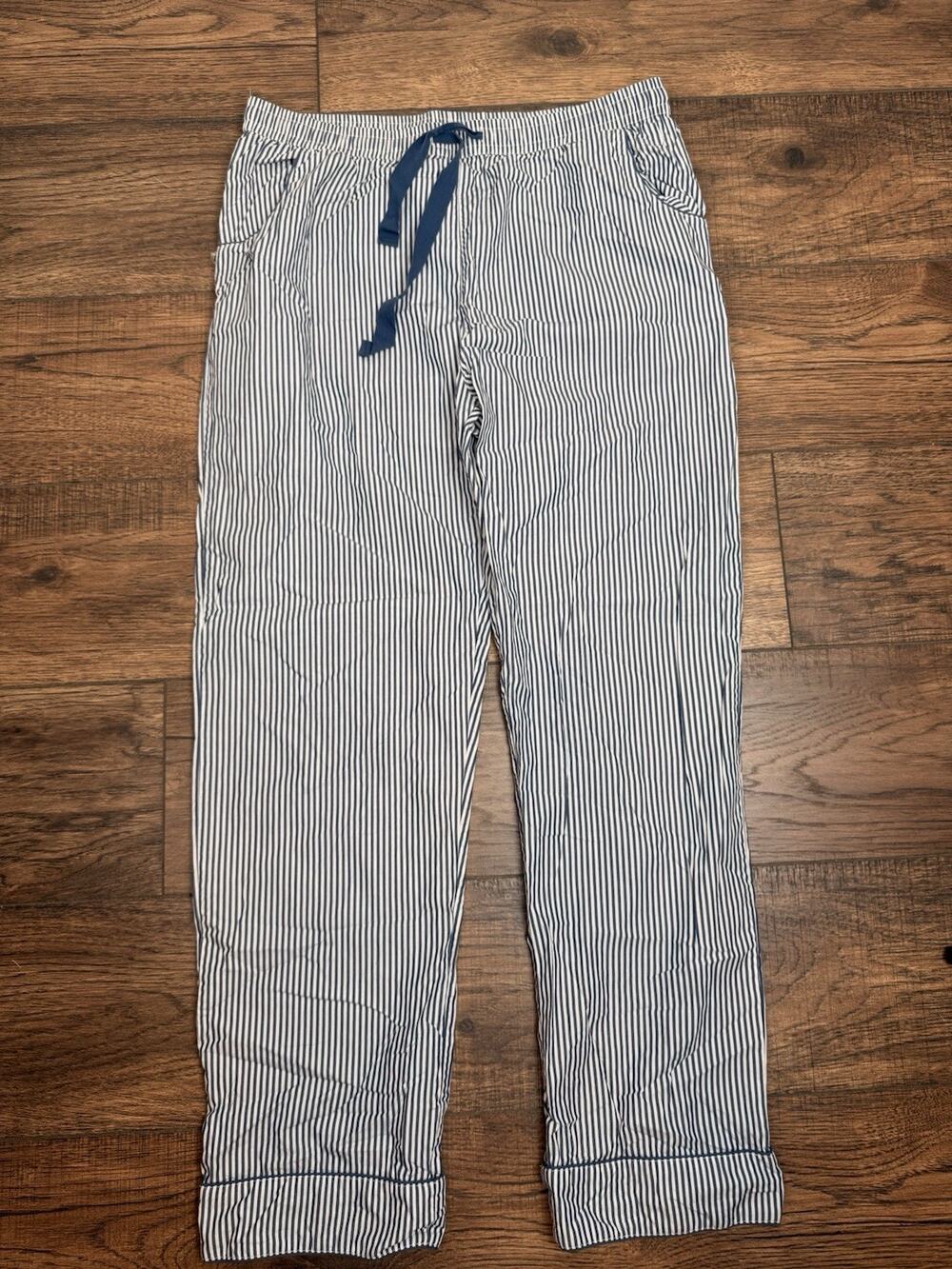 LAKE Blue Stripe Pajama Pants Men’s Size L Cotton Poplin Pockets
